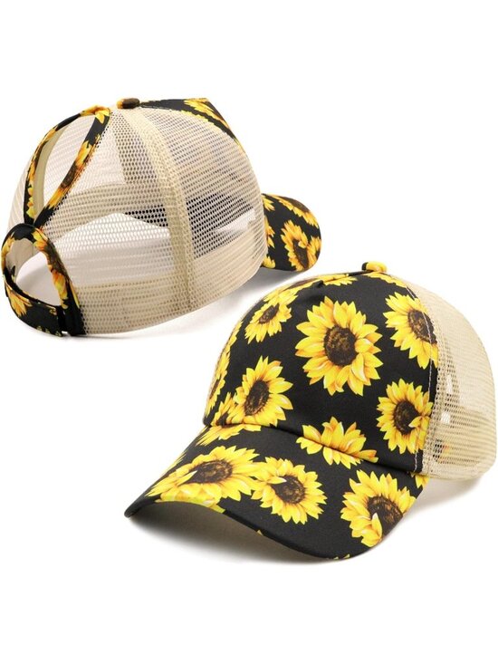 〽️Women Sunflower High Ponytail Baseball Cap Trucker Bad Hair Day Adjustable main image 3